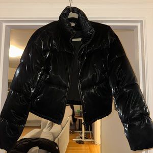 Faux leather puffer